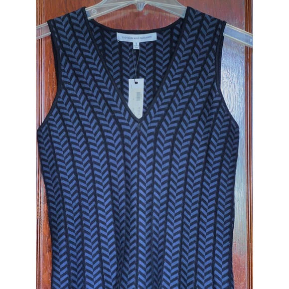 CUPCAKES AND CASHMERE DRESS BLACK BLUE CHEVRON PRINT KNIT HECTOR DRESS SMALL S - Picture 2 of 3